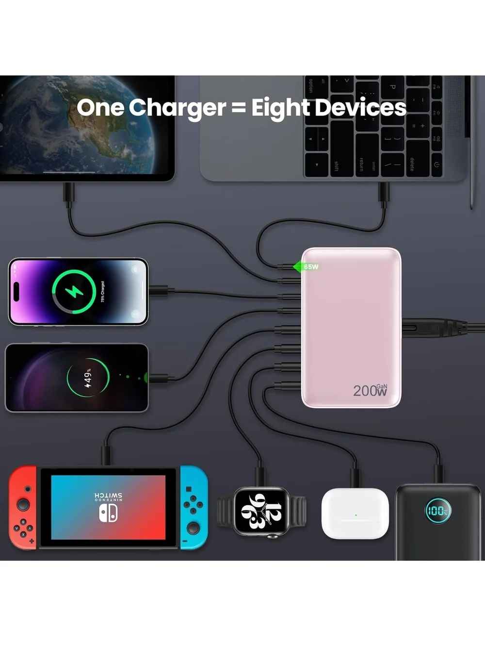 Multi-Device 8-Port USB Charging Station - Pink